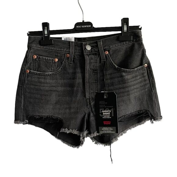 Levi’s 501 High Waisted Cut Off Denim Shorts Faded Black 26 - Picture 1 of 4